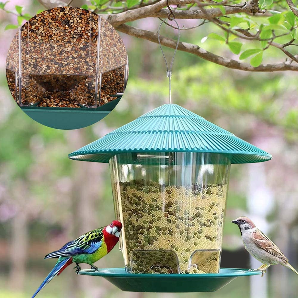 Metal bird feeder close-up detail