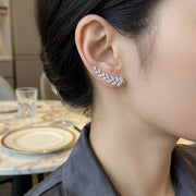 Silver Leaf Rhinestone Climber Earrings