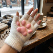 3D Cat Paw Soft Fingerless Gloves
