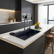Black Sculpted Arc Workstation Modern Kitchen Sink