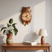 Tail Wagging Cat Shaped Wooden Wall Clock