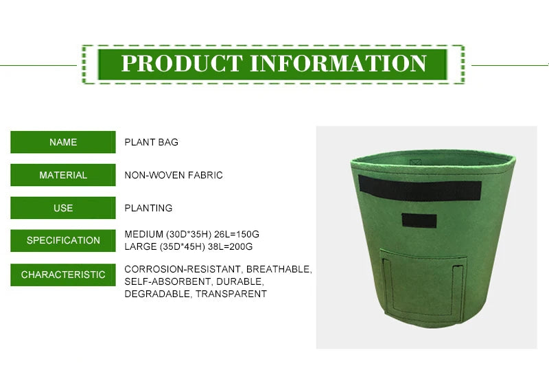 Potato grow bag specifications and material details
