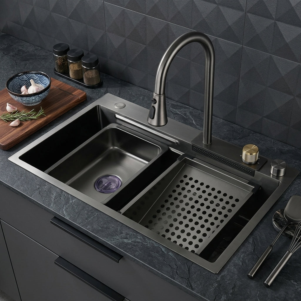 Elegant Stainless Steel Waterfall Kitchen Sink