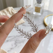 Silver Leaf Rhinestone Climber Earrings