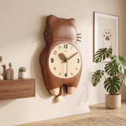 Tail Wagging Cat Shaped Wooden Wall Clock