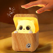 Cute Peekaboo Cat Wooden Night Light Lamp