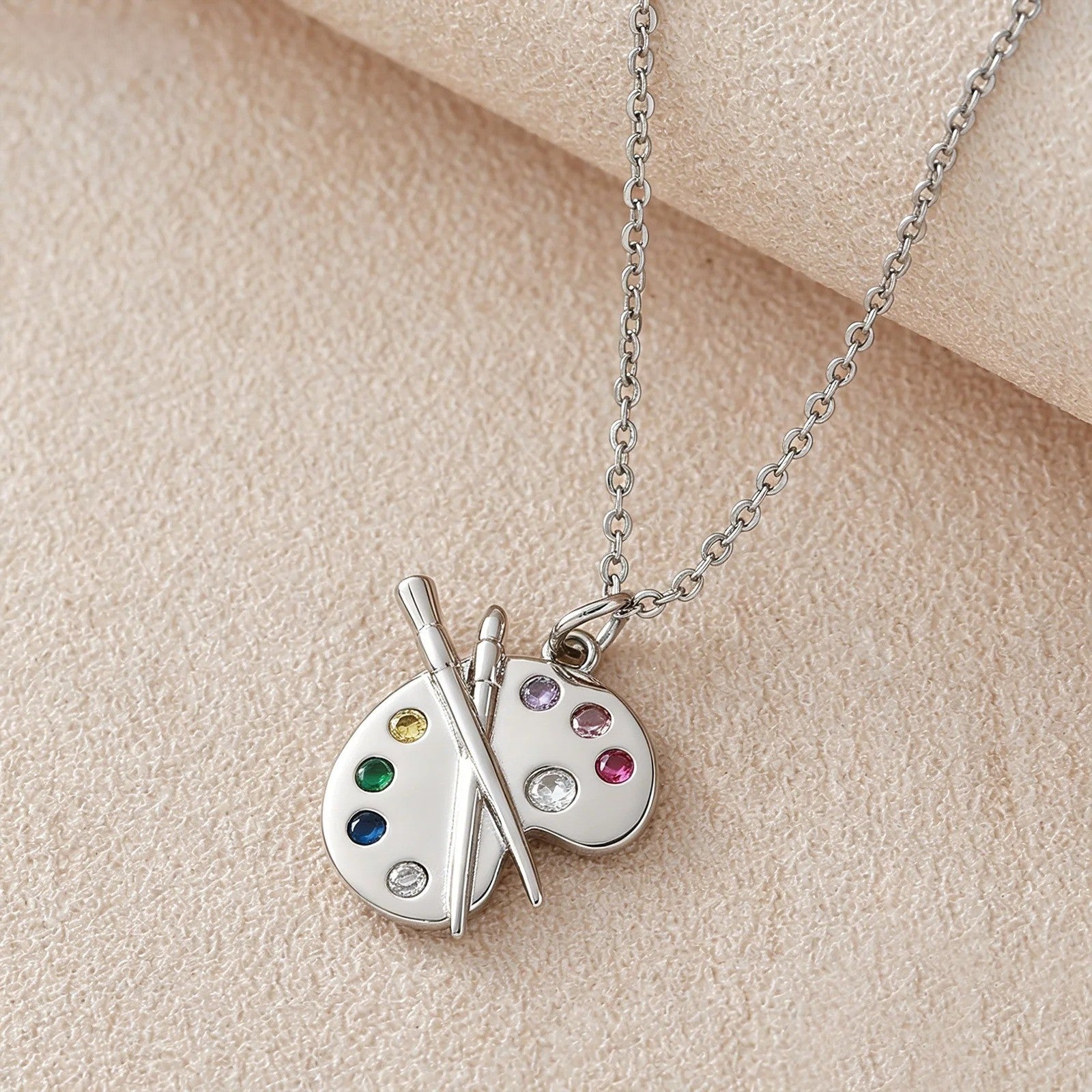 Artist Palette Gemstone Pendant Necklace