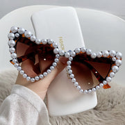 Pearl Heart Retro Cat Eye Sunglasses