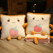 Playful Cartoon Toast Foldable Travel Pillow Blanket