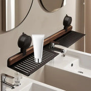 Over Sink Suction Cup Walnut Bathroom Rack