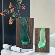 Geometric Wooden Glass Accent Flower Vase