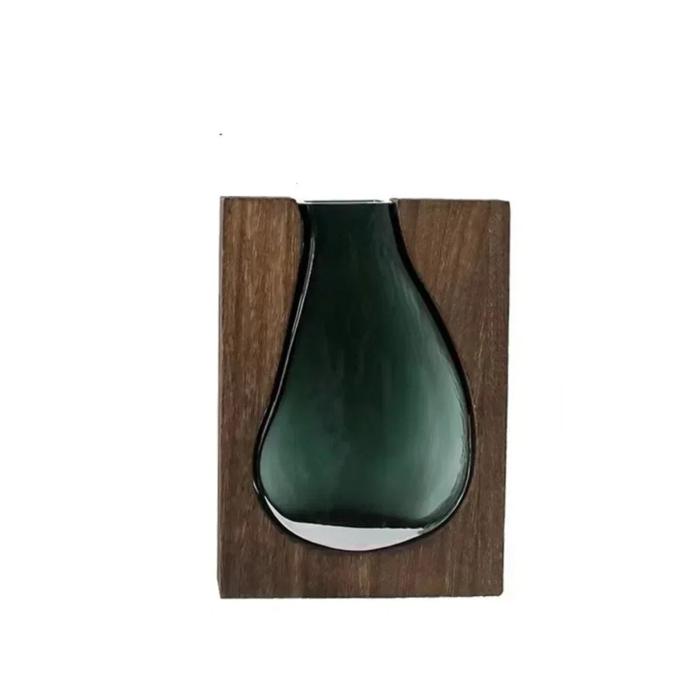 Geometric Wooden Glass Accent Flower Vase