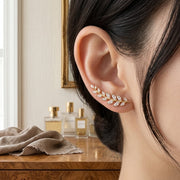 Silver Leaf Rhinestone Climber Earrings