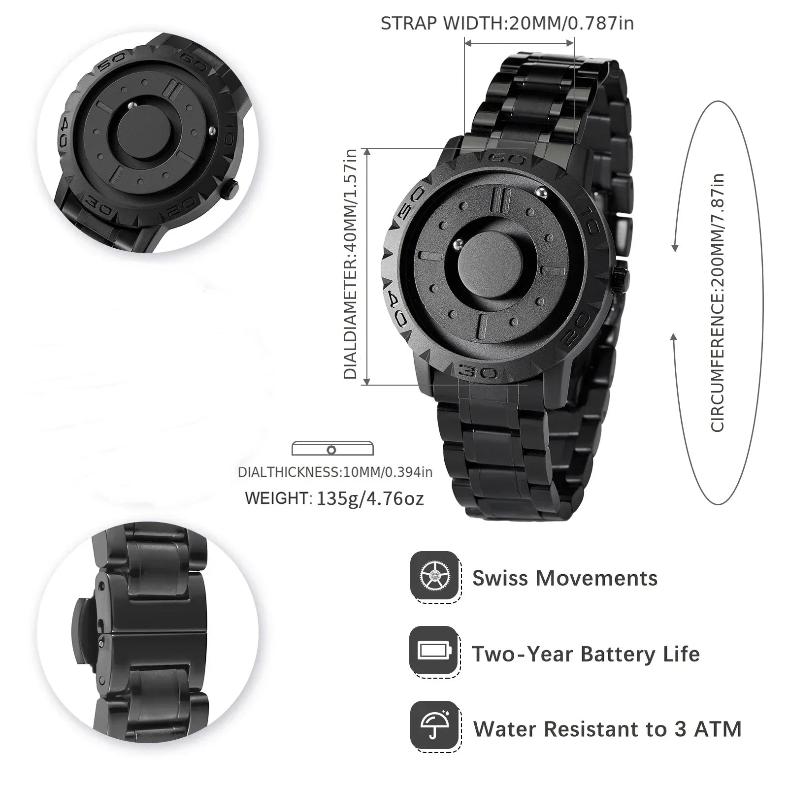 Magnetic Ball Pointer Quartz Watch