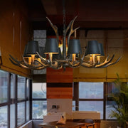 Rustic Antler Black Shade Ceiling Chandelier