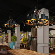 Rustic Antler Black Shade Ceiling Chandelier